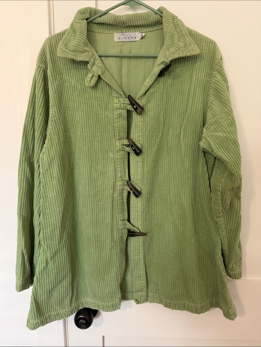 Willow Light Green Corduroy Toggle Trench Coat